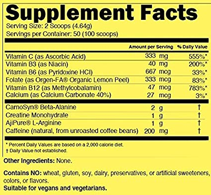 Naked Energy Pre-workout ingredient label