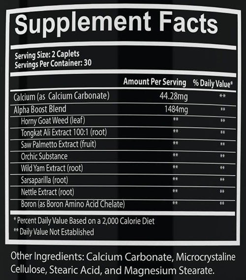 Alpha Boost ingredients label