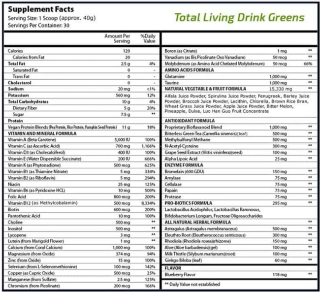 Kylea Total Living Drink Label