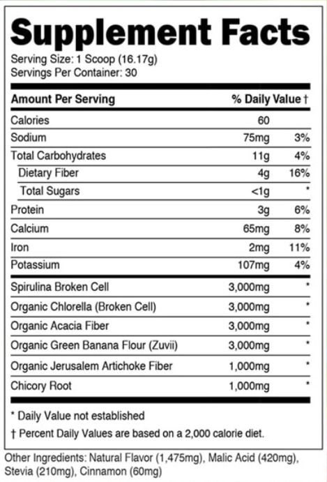 prebiotic greens nutrition label