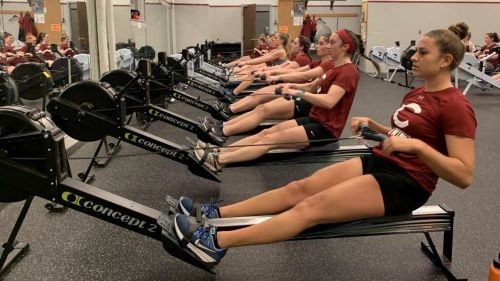 colgate rowing team on the concept 2 rowerg