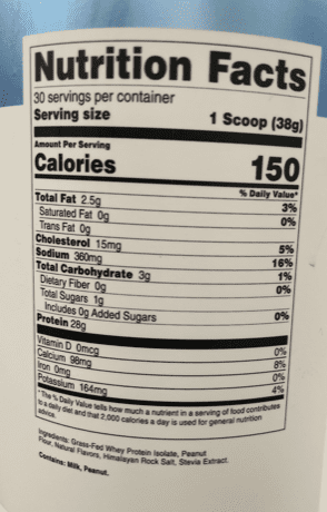 transparent labs grass fed whey isolate ingredient label