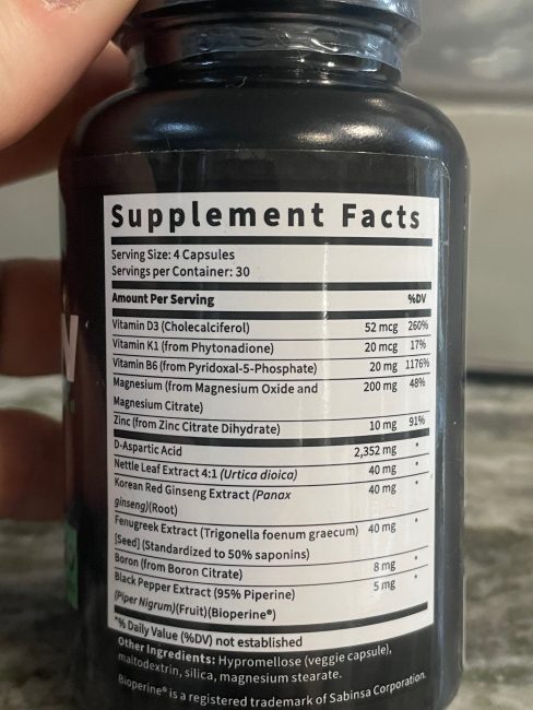 testogen ingredient label