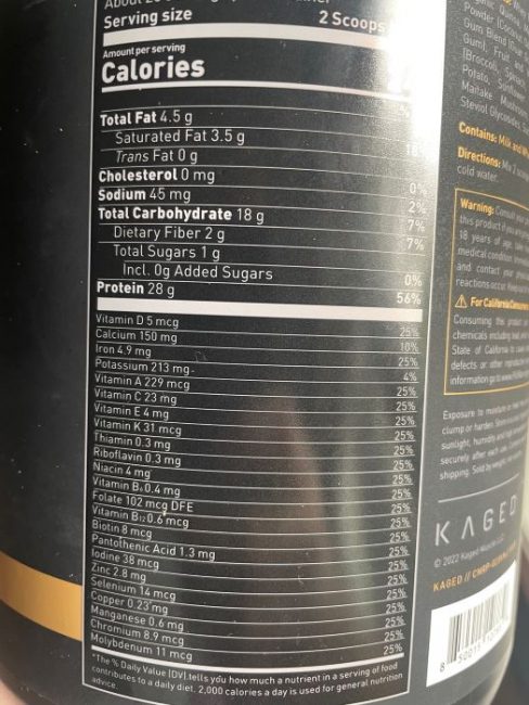ingredient label for clean meal by kaged muscle