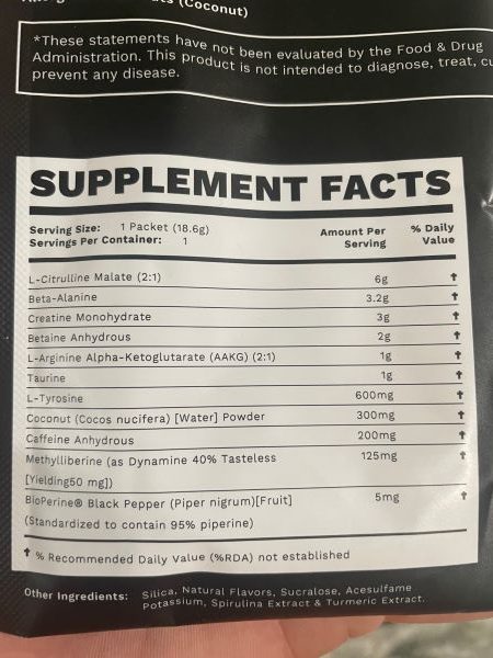 Blackwolf Pre Workout Ingredient label