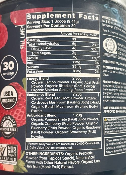 organifi red juice ingredient label